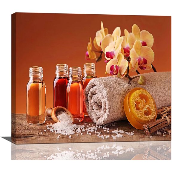 Aaheei Orange Bathroom Decor Wall Art Zen Orchid Painting Spa Pictures Canvas Prints Modern Home Artwork for Bedroom Living Room Meditation Room