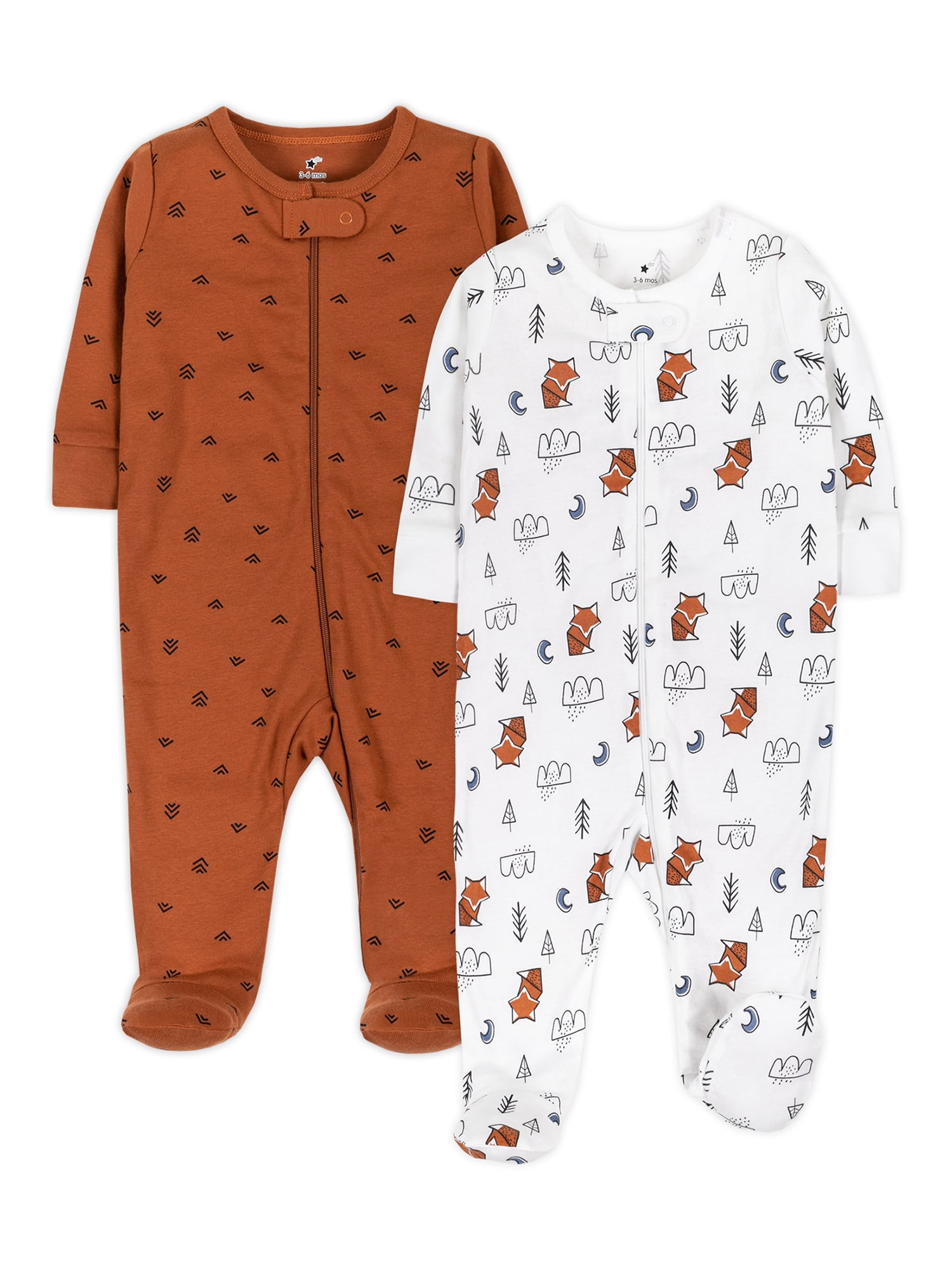 Little Star Organic Baby Boy 2Pk Long Sleeve Sleep N Play, Size Newborn - 9 Months
