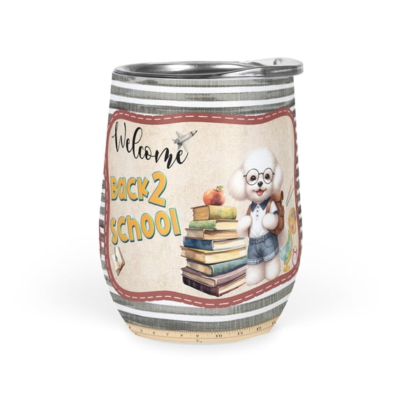 Welcome Poodle Back to School Vintage Retro 12oz Stainless Steel Wine Tumbler Insulated Cup with Lid Poodles Dog Lover Gifts Idea - 02012