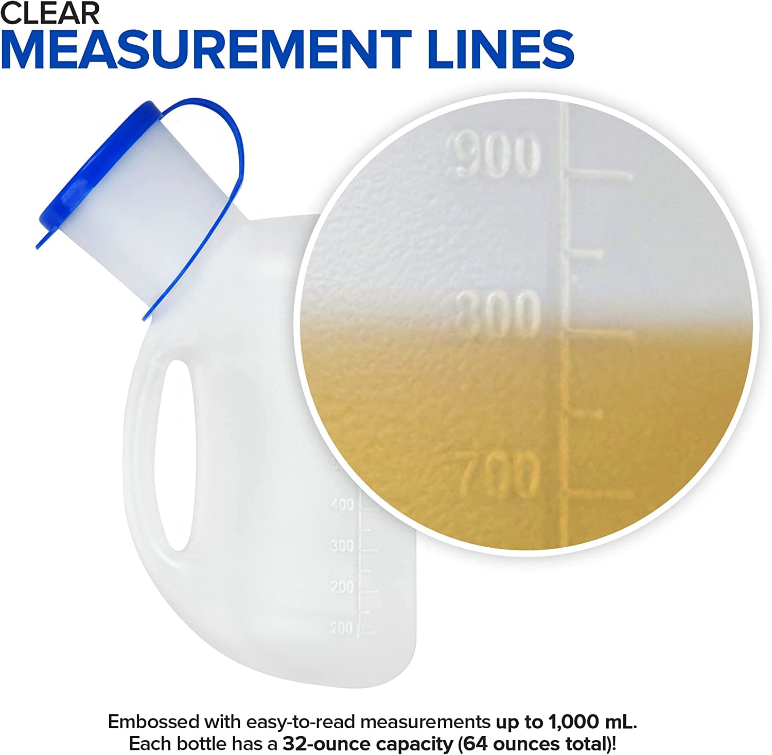 Unisex Urinal Bottle (1 Pack) - Portable Urinal for Women & Men - Female Urinal with Lid - 32 Oz Female Urination Device - Women Pee Funnel Cup for Emergency, Travel, Car & Camping - Stock Your Home