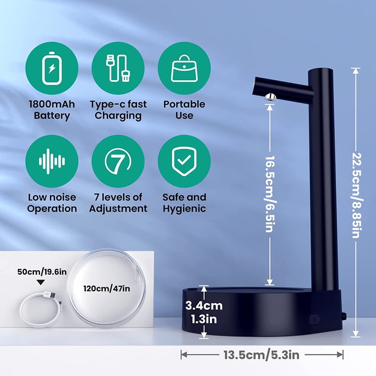 Portable USB-C Rechargeable Water Dispenser Pump – Fits 1-5 Gallon Jugs, 4 Preset Volumes, Quiet, Adjustable Spout