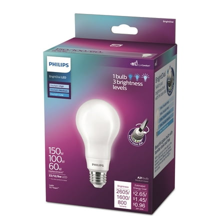 Philips LED 60-100-150-Watt A21 Light Bulb, Frosted BrightDial, Non-Dimmable, E26 Medium Base (1-Pack)