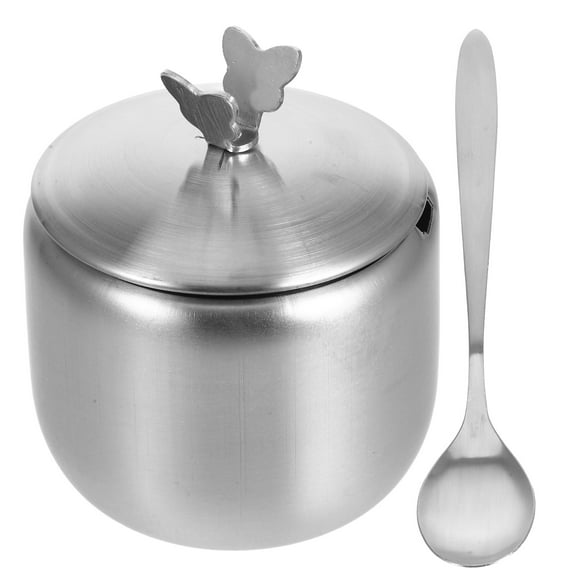 1 Set Of Sugar Container with Spoon Stainless Steel Sugar Jar Set Sugar Container with Lid Kitchen Condiment Bowl Sugar Jar with Lid and Spoon Stainless Steel Seasoning Jar