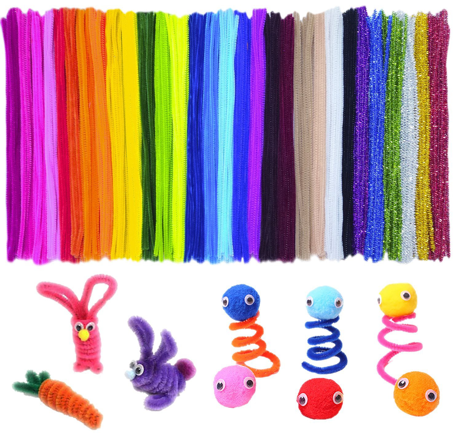6 mm x 12 inch 1000 Pcs Pipe Cleaners Chenille Stems with 100 Accessories，10 Assorted Colors for DIY Art Craft Decorations