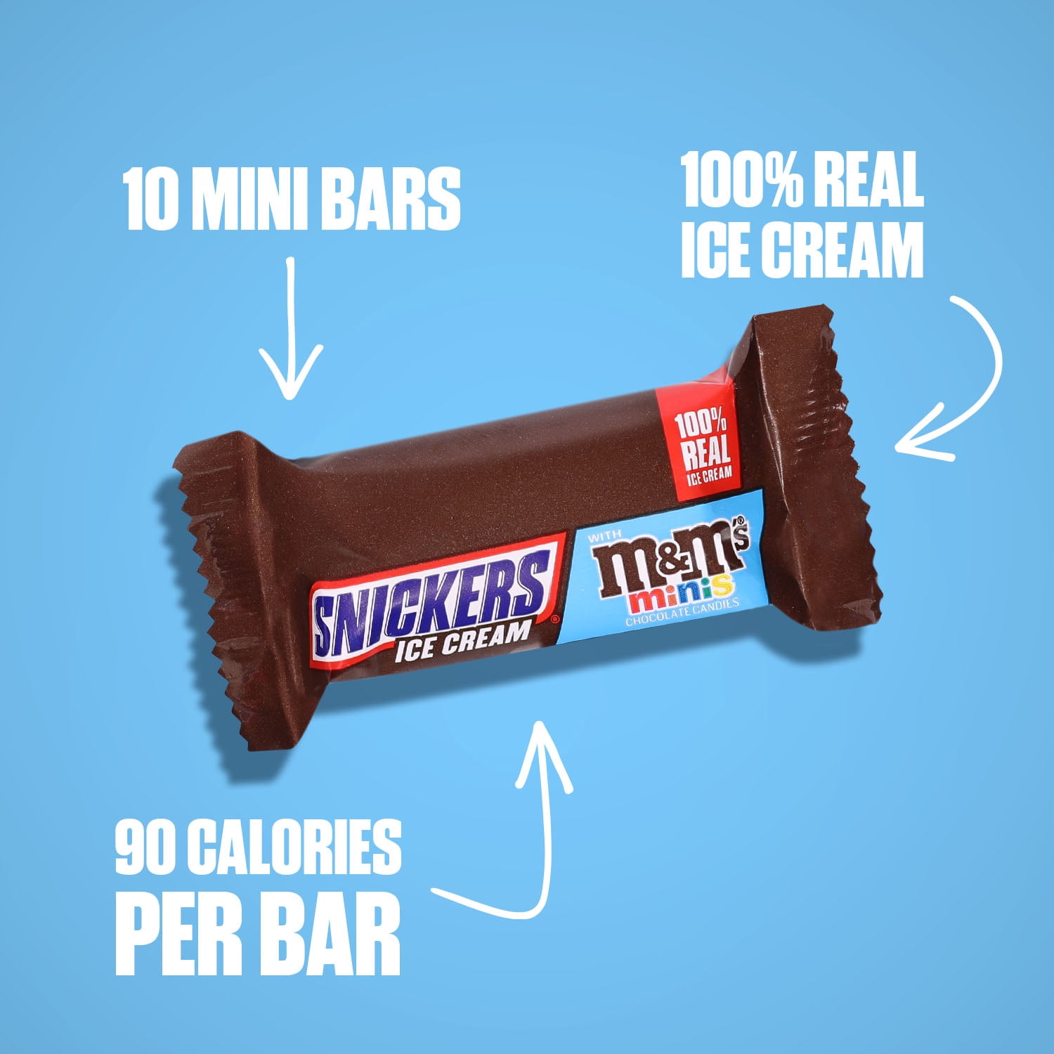 Snickers Ice Cream Minis Caramel Peanut Butter Ice Cream Bars with M&M'S MINIS - 10 Pack