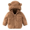 thumbnail image 2 of IVEYRTF Kids Double-Sided Plush Hooded Coat Cozy Fleece-Lined Fall Winter Warm Outerwear with Cute Bear Ears Hooded Jacket for Children 6 Months-4 Years(Brown,6 Months), 2 of 8
