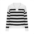 thumbnail image 5 of Blmnix Striped Teacher Shirts Polo White Women Tops Fall Long Sleeve V-Neck Tops, 5 of 6