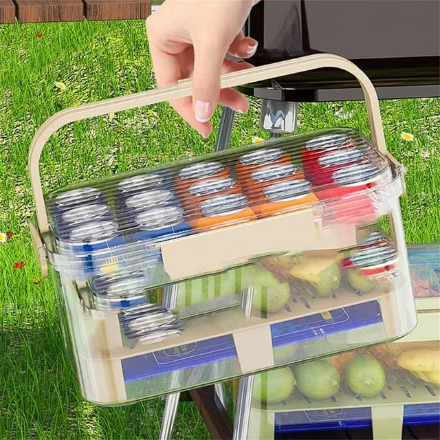 A Must Have For Picnics! Outdoor Portable Double Layer Fresh Keeping Box With Ice Box Mobile Small Refrigerator Lunch Box Fruit Box Portable Outing Keep Food Fresh!
