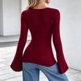 thumbnail image 6 of yillto Womens Sweater Wrap V Neck Flare Long Sleeve Knitted Ribbed Blouses Fashion Slim Sweaters, 6 of 6