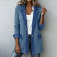 thumbnail image 6 of Women's Knit Jackets, Long Sleeve Paneled Denim Cardigan Outerwear with Collared Neck Single Button & Pocket, Trendy Casual Wear | VerBelle,Dark Gray L, 6 of 9