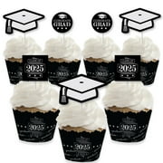 Big Dot of Happiness Graduation Cheers - Cupcake Decoration - 2025 Graduation Party Cupcake Wrappers and Treat Picks Kit - Set of 24