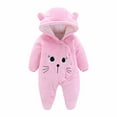 thumbnail image 2 of Baby Snowsuit Newborn Winter Hooded Romper Fleece Snowsuit Baby Jumpsuit Cartoon Bear Winter Coat for Girls and Boys Pink 9-12 Months, 2 of 6