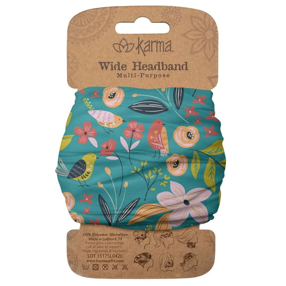 Karma Bird Headband for Women - Wide - Fabric Headband and Stretchy Hair Scarf, Bird Blue