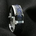 thumbnail image 3 of Tungsten Rings for Men Wedding Bands for Him 8mm Silver on Blue Celtic Dragon, 3 of 5