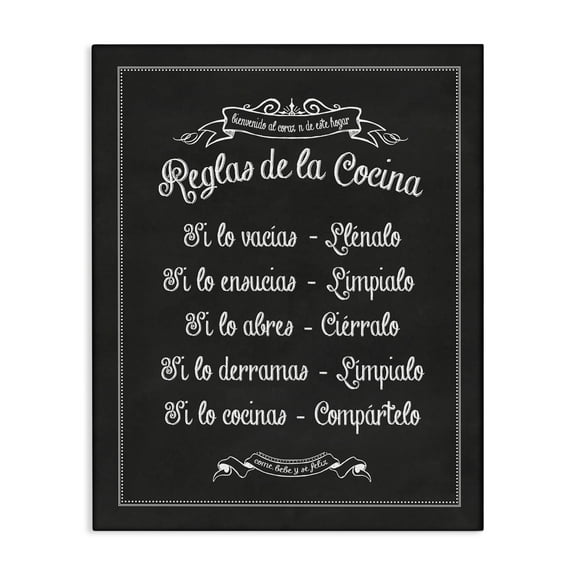 Stupell Industries Reglas de la Cocina Food & Beverage Painting Wrapped Canvas Art Print Wall Art, 16 x 20
