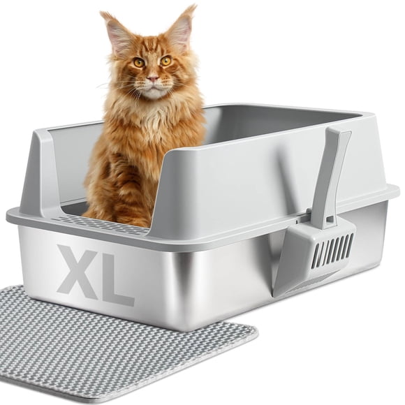 Caja de arena para gatos LEGOURNS XL de acero inoxidable con tapa para grandes felinos