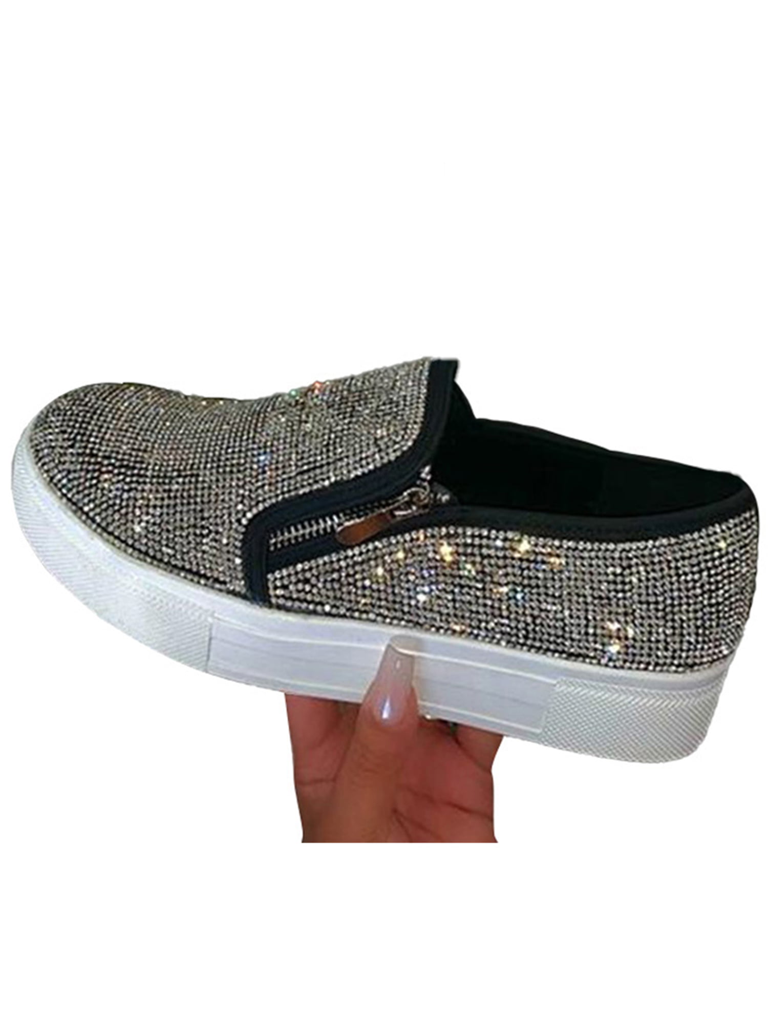 Details about   45 46 47 48 Women's Pointy Toe Sequins Glitter Loafer Block Heel Shoes Outdoor D 