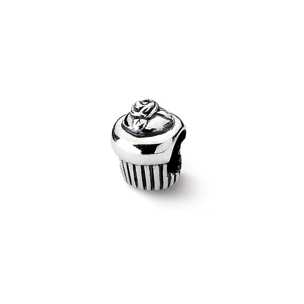 Sterling Silver Reflection Blue Enameled Cupcake Solid Bead