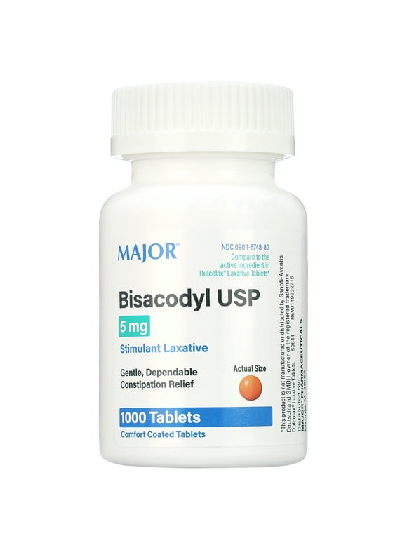 Major Bisacodyl Generic for Stimulant Laxative Coated Tablets, 5 mg, 1000 Count