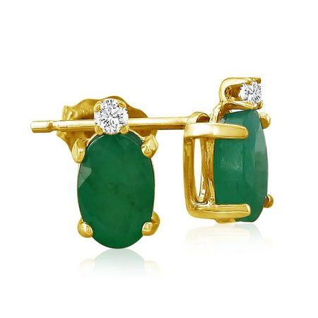 1.40ct Oval Emerald and Diamond Earrings in 14k Yellow Gold