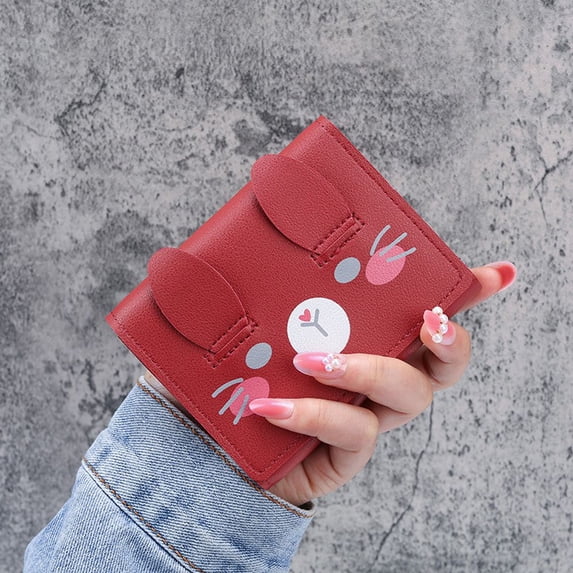 Cute Lovely Fashion Vintage Retro Creative Cartoon Women's Coin Purse Korean Style Wallet Student Card Holder DARK RED