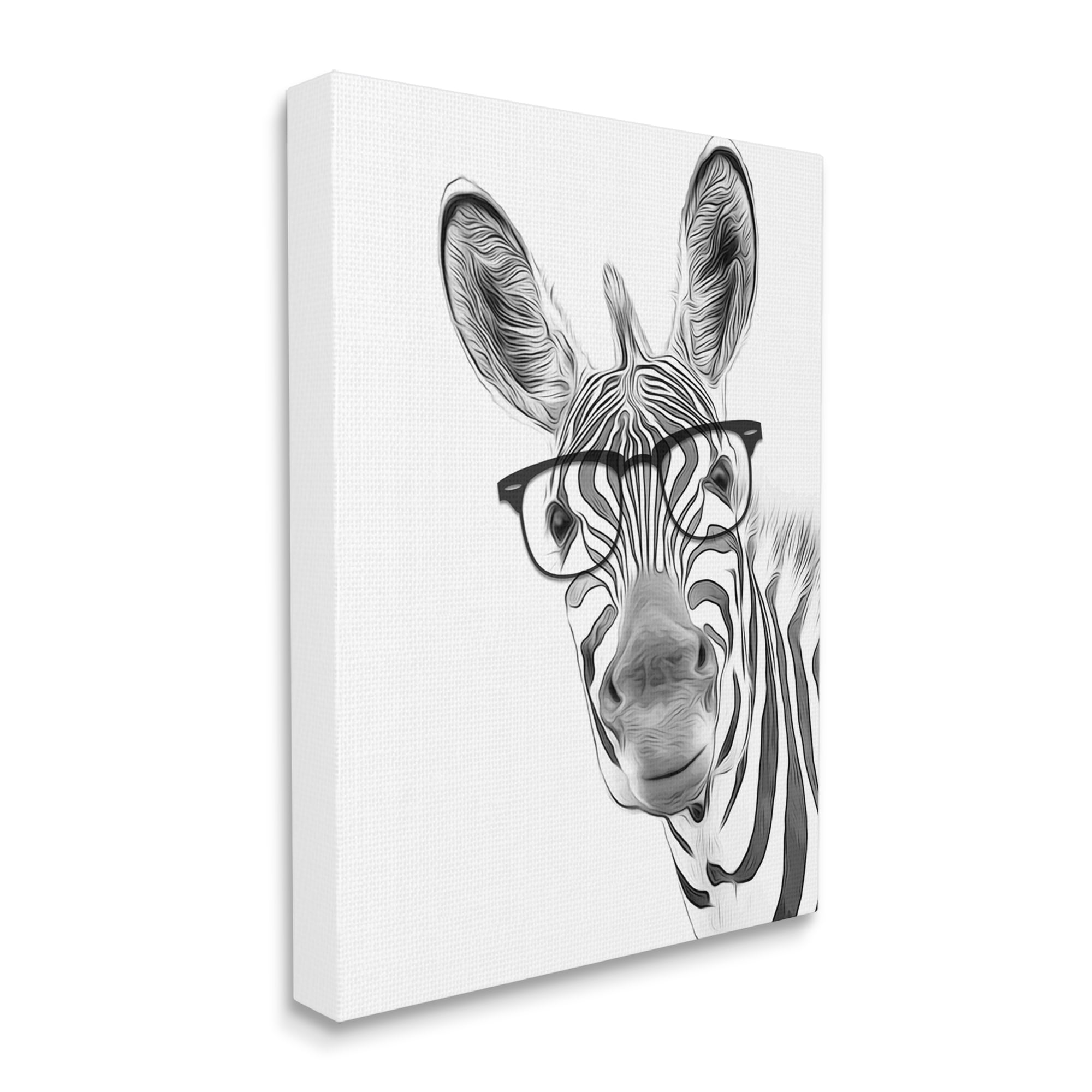 Stupell Industries Funny Zebra Wearing Glasses Black White Monochrome Design Graphic Art Gallery-Wrapped Canvas Print Wall Art, 36x48, by Annalisa Latella