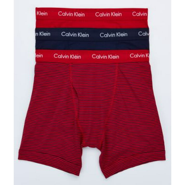 Calvin Klein Men's Cotton Stretch Boxer Briefs 3-Pack NU2666 Black with  Blue Red Band