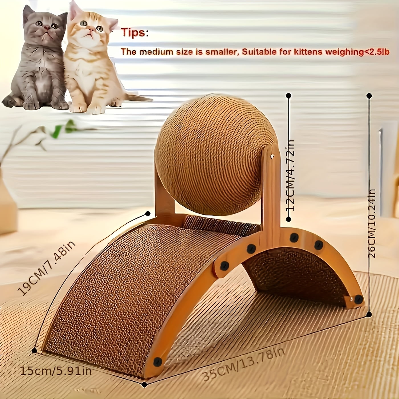 Cat Scratch Pads for Indoor Cats, Cat Cardboard Scratcher, Arched Wood Frame, Corrugated Material, Dual Scratch Surfaces, Cat Scratching Board, Small Size, Cat Stuff for Indoor