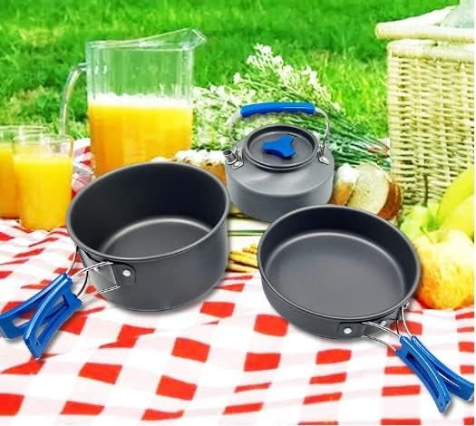 Camping Cookware Set Kit, Backpacking Gear Cooking Equipment, Portable Non Stick Pot Pan Cook for Outdoors Hiking