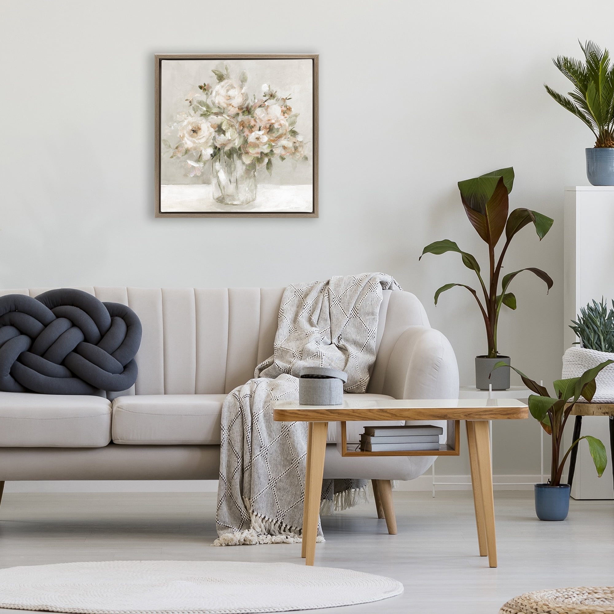 Stupell Industries Soft Neutral Floral Still Life Brown Framed Floater Canvas Wall Art, design by Carol Robinson