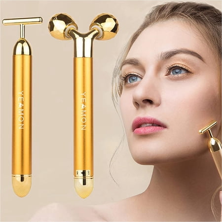 Yeamon 2-in-1 Electric Face Massage Device with 24k Golden Facial Massager, 3D Roller & T Shape Facial Roller
