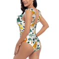 thumbnail image 5 of Yiaed Dinosaurs and Tropical Leaves Print Women's Ruffled One Piece Swimsuit V Neck Swimwear Slimming Monokini for Woman-Medium, 5 of 8