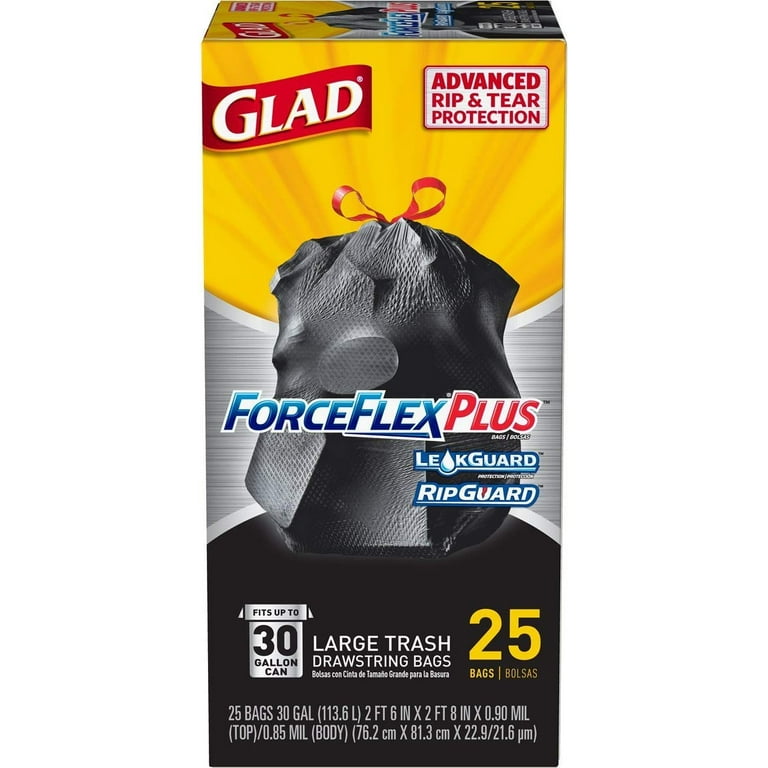 Glad® ForceFlex® Drawstring Trash Bags, 30 Gallons, Black, Box Of