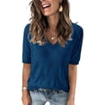 thumbnail image 1 of Arach&Cloz Women's V-Neck Short Sleeve Special Rib Knitted Pattern Casual Tops Sweater Spring Summer 2025, 1 of 6