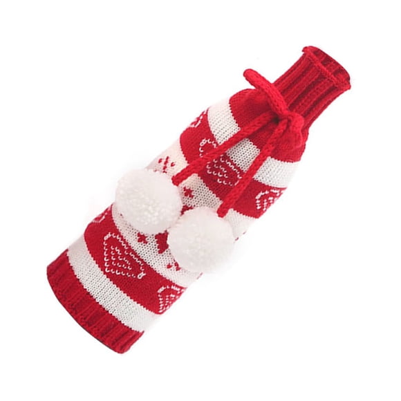 Bewildely Cubierta tejida para botella de vino, copo de nieve elástico Universal, ropa de Navidad de Año Nuevo, Bola de piel, banda de champán, Kits de decoración para fiestas Tipo 1 Bewildely HA068797-01