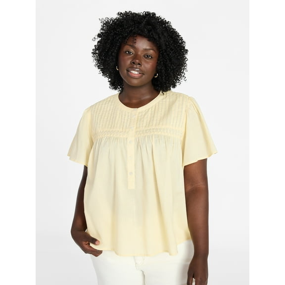 Terra & Sky Women's Plus Short Sleeve Smock Yoke Top, Sizes 0X-5X