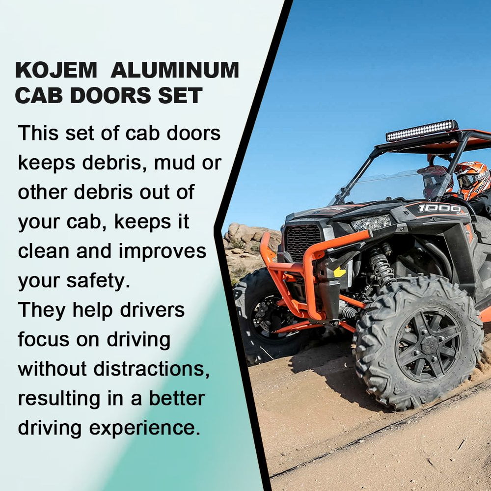 Kojem Black Aluminum Cab Doors Set for UTV Polaris RZR 4 800, XP4 900 2010 to 2014 2 Piece
