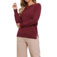 thumbnail image 1 of Suéteres de punto para mujer, de manga larga, cuello redondo, tops casuales para outfit de otoño 2025 M color rojo vino, 1 of 6