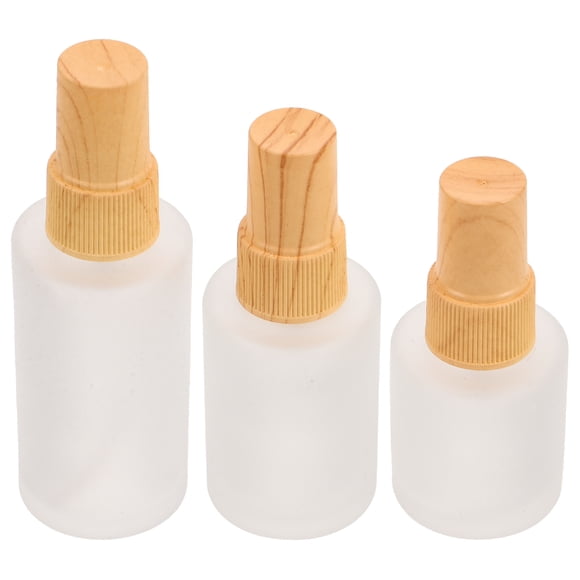 3pcs Empty Bamboo Lid Frosted Glass Spray Bottle With Fine Mist Despenser Head For Liquid Perfume Toiletries Containers Toner Bottles - Random Caps