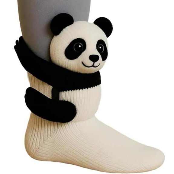 3D Handmade Knit Socks, Soft Breathable, Funny Novelty Floor Sock, Warm Cozy Christmas Gift (Panda)