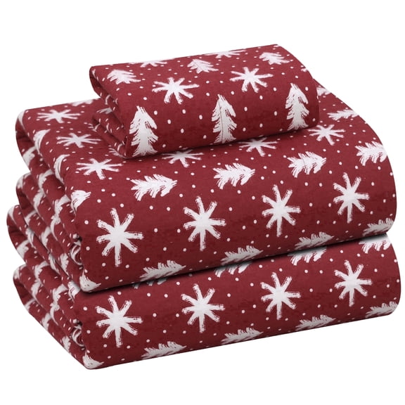 RUVANTI Flannel Sheets Twin Size - 100% Cotton Double Brushed Twin Sheets Set, Deep Pockets 16 Inches, All Seasons Breathable & Extra Soft Bed Sheets, Warm & Cozy, 3 Piece, Red Christmas