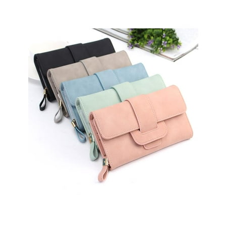 Ladies Leather Tri Fold Wallet - Women Fashion PU Leather Phone Wallet Bag Trifold Button handBag Card Holder for for under 5inch Cellphone