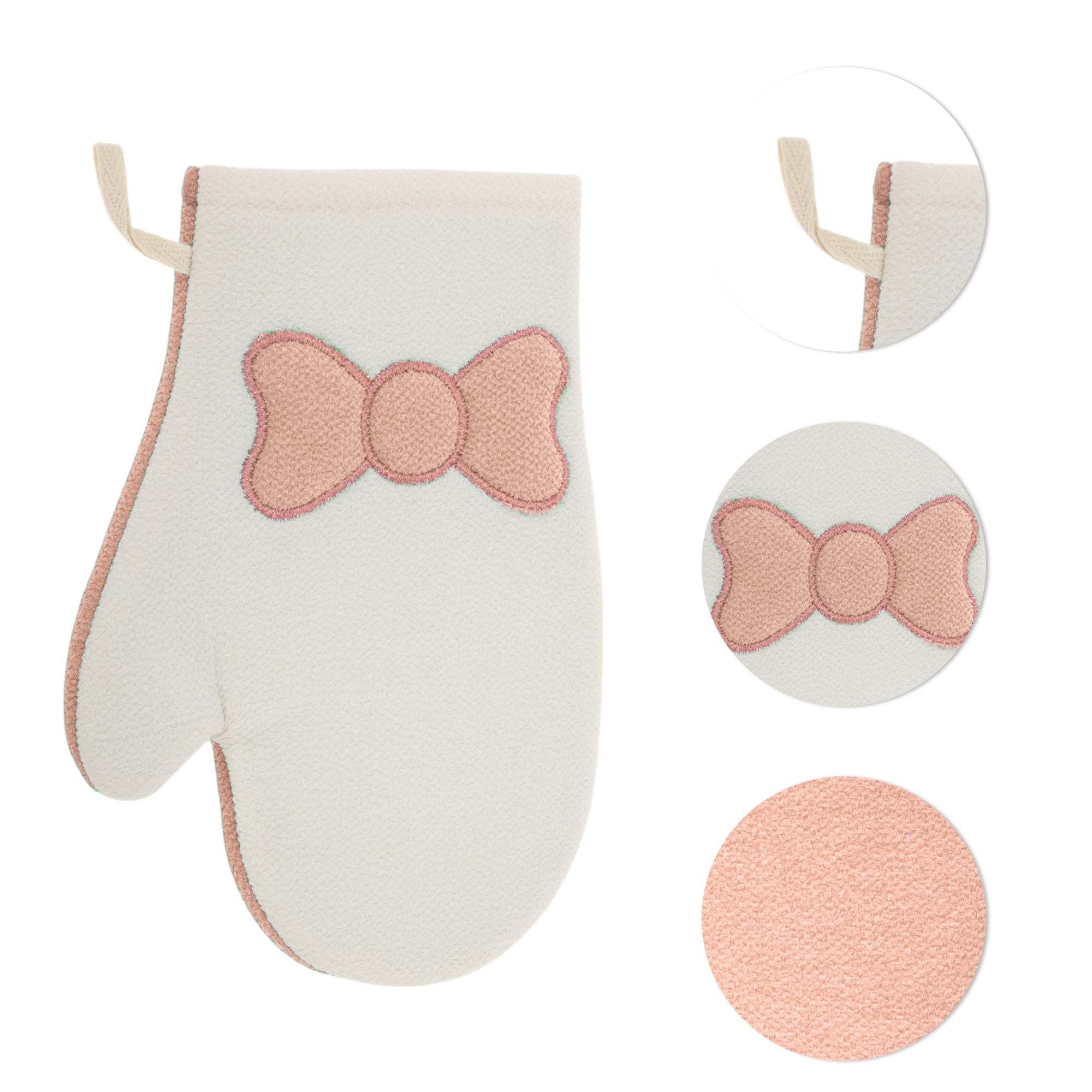 Unique Bargains Shower Gloves for Bathroom Use 8.66"x6.1" 1Pcs Rose Red, Beige