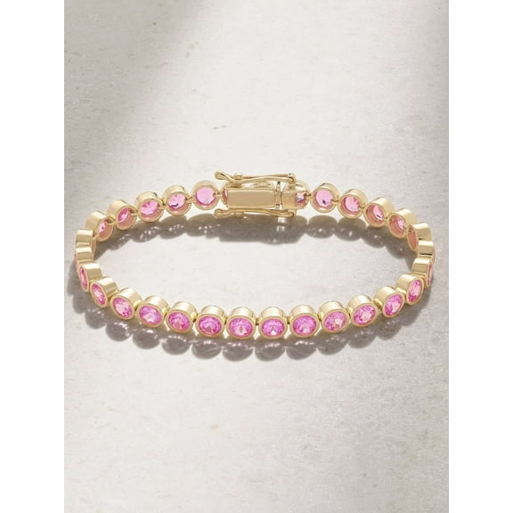 14K gold plated pink sapphire lab grown Round tennis bracelet pink sapphire birthstone bracelet gemstone jewelry best friend gift