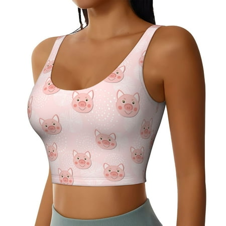 Picia Cute Pig Face Sports Bra for Women Padded Strappy Sports Bras Medium Support Yoga Bra with Removable Cups Running Yoga Bra-XX-Large