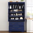 thumbnail image 3 of Harper & Bright Designs Tall Farmhouse Kitchen Pantry with 4 Doors, Dining Storage Cabinet with Pull-Out Trays, Freestanding Storage Cabinets with Drawers and Cake Pan Storage Organizer, Blue, 3 of 20