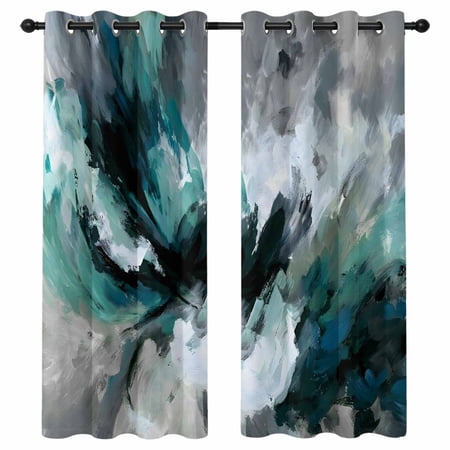 Abstract Teal Gray Blackout Curtains 63 Inches Long Modern Minimalist Gradient Green Grey Thermal Insulated Room Darkening Drapes with Grommets for Living Room 52 W x 63 L 2 Panels