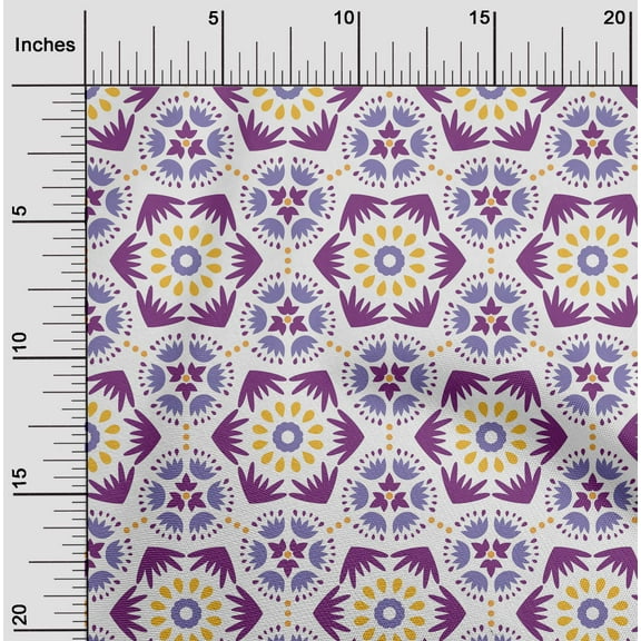 oneOone Cotton Jersey Purple Fabric Artistic Flower & Shapes Geometric Sewing Craft Projects Fabric Prints By Yard 58 Inch Wide