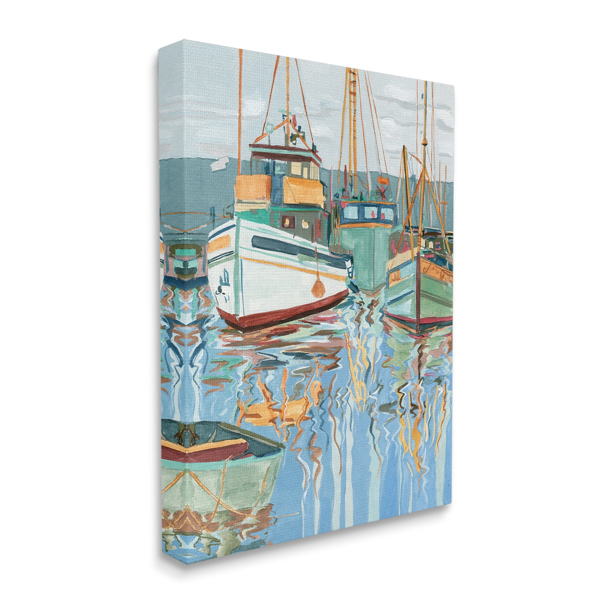 Stupell Industries Boat Harbor Reflections Transportation Painting Gallery Wrapped Canvas Art Print Wall Art, 24 x 30