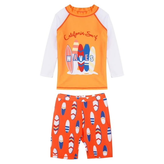 iiniim Kids Boys Swimsuits UPF 50+ 2-Piece Swim Set Long Sleeve Rash Guard Shirt with Trunks Bathing Suit